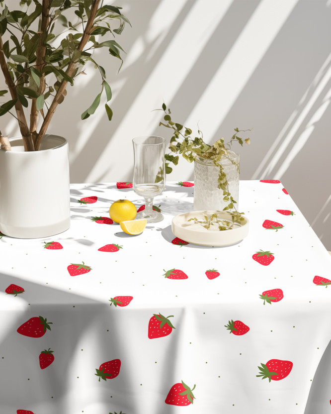 Eckige Tischdecke 100% Baumwolle - frische Erdbeeren