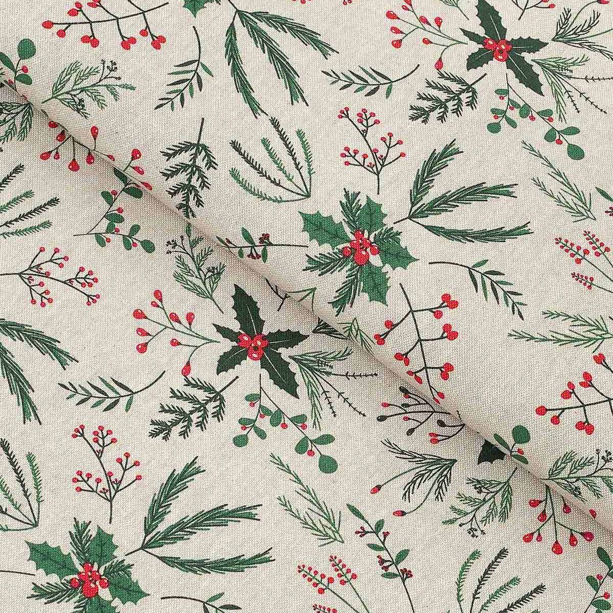 Weihnachtsstoff Valencia - Zweige auf Naturfarbe