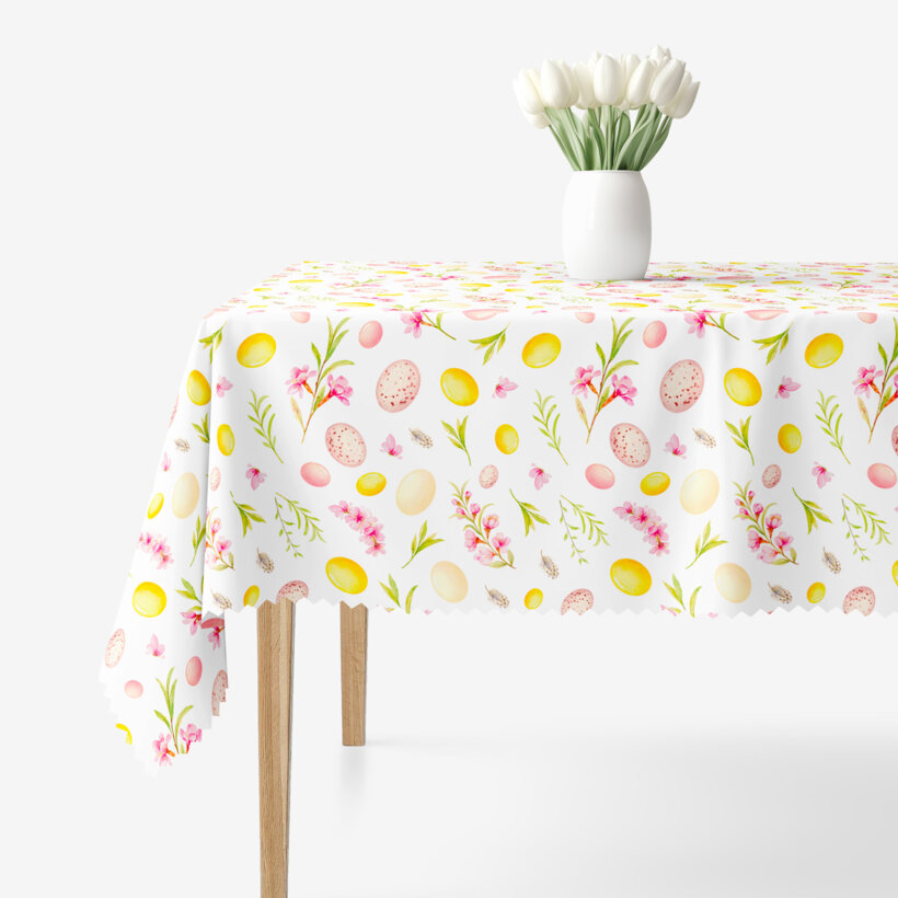 Ostern Eckige Tischdecke Teflon - Ostereier mit Blumen
