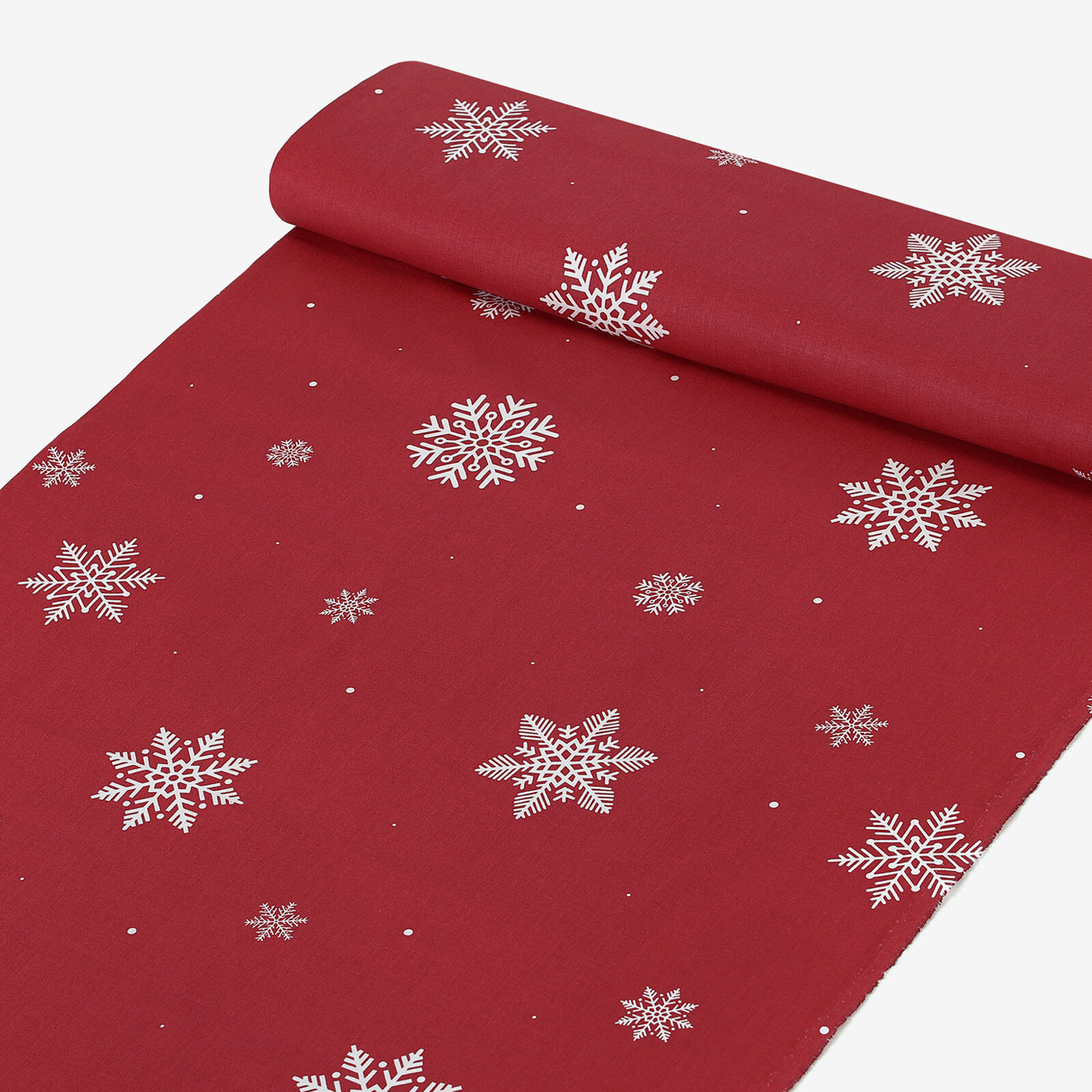 Weihnachtlicher Baumwollstoff - Schneeflocken auf Rot