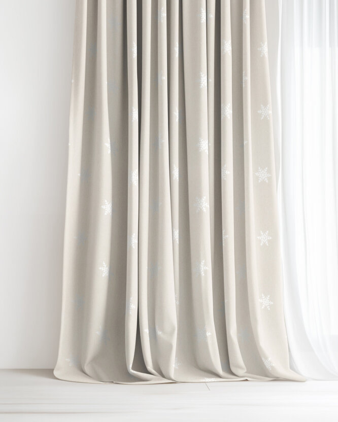 Weihnachtsvorhang Natura - Schneeflocken auf natürlichem
