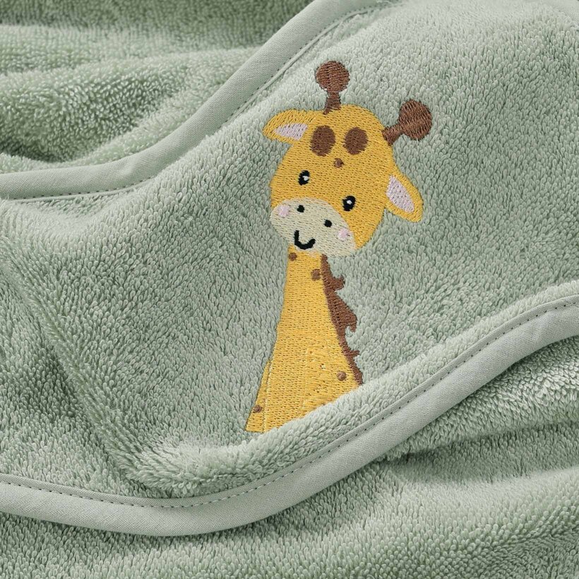 Frottee Babybadetuch mit Kapuze - Giraffe auf Salbei
