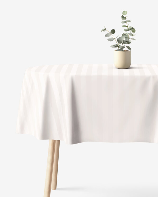 Festliche ovale Damast-Tischdecke - creme Streifen mit Satin-Glanz