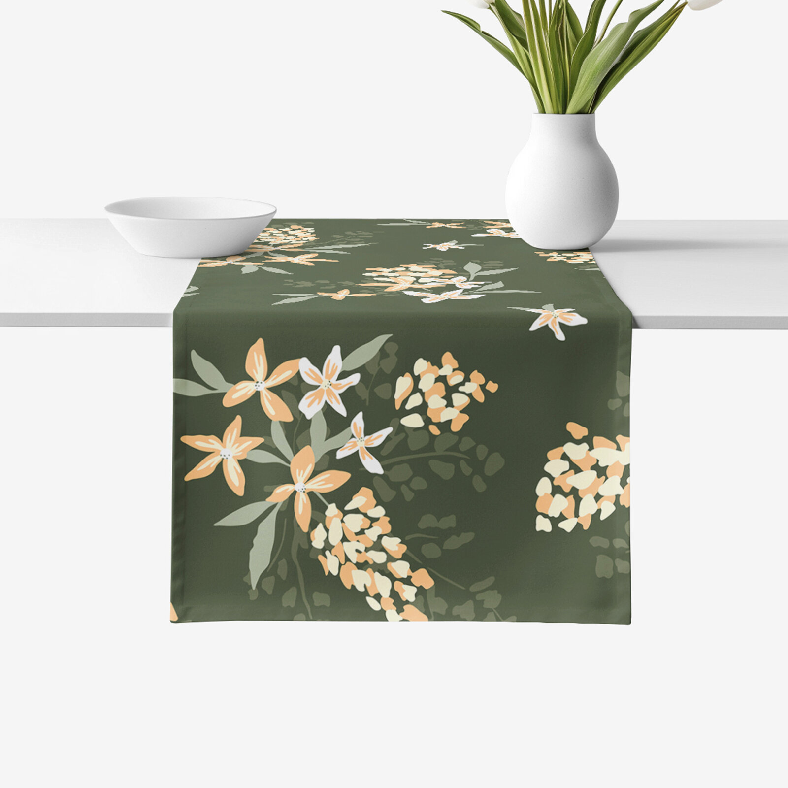 Tischläufer aus 100% Baumwolle - apricotfarbene Blumen