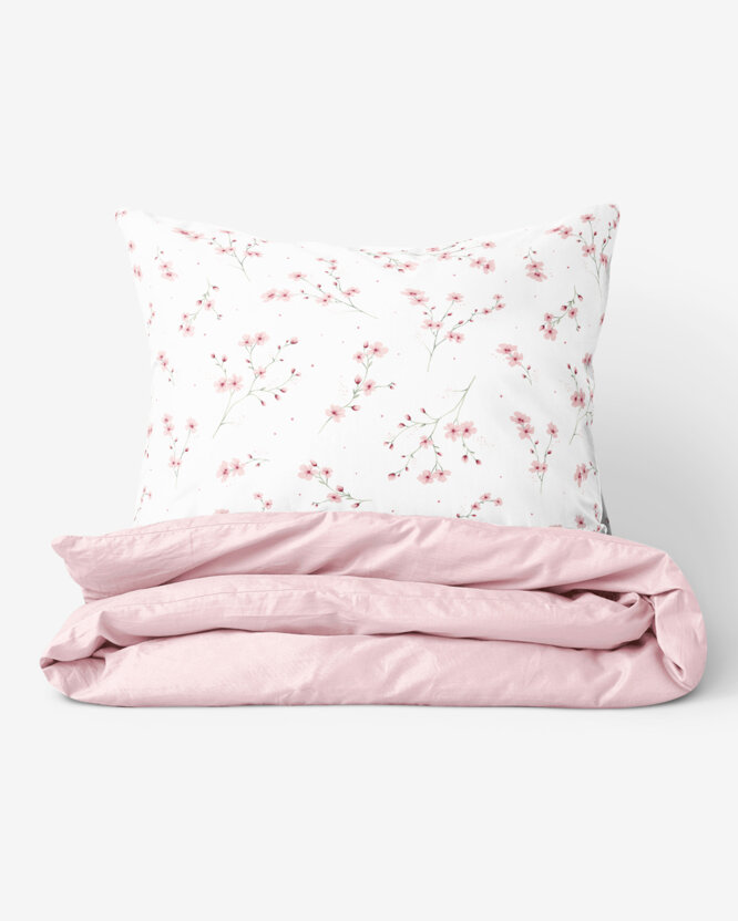 Bettwäsche aus Baumwolle Duo - Blühende Sakura-Kirschbäume mit Puderrosa
