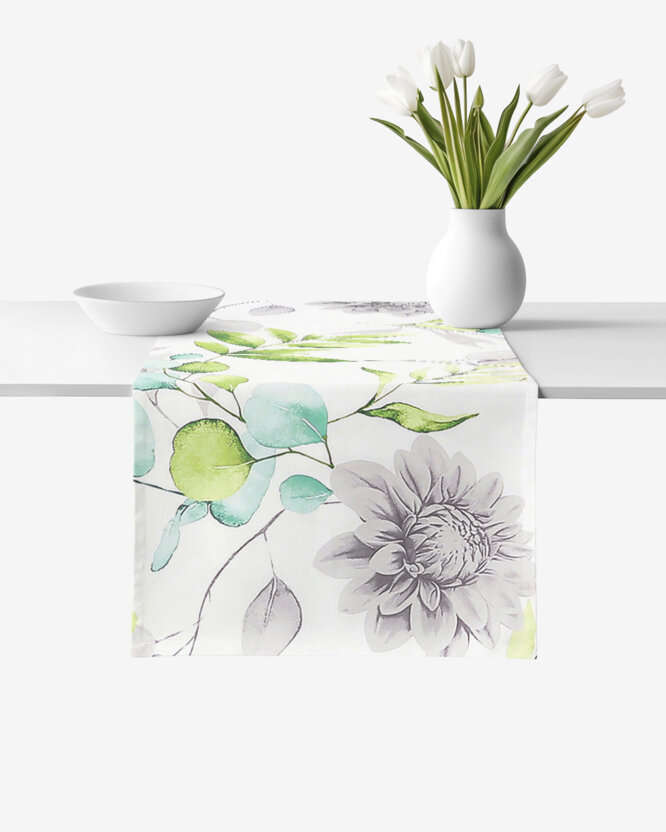 Tischläufer aus 100% Baumwolle Deluxe - Eukalyptus mit Blumen