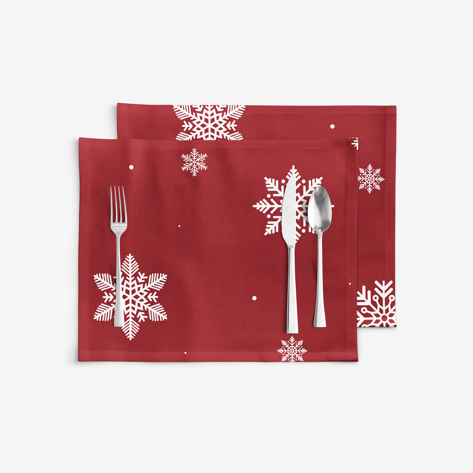 Weihnachtliches Tischset 100% Baumwolle - Schneeflocken auf Rot - 2 Stück