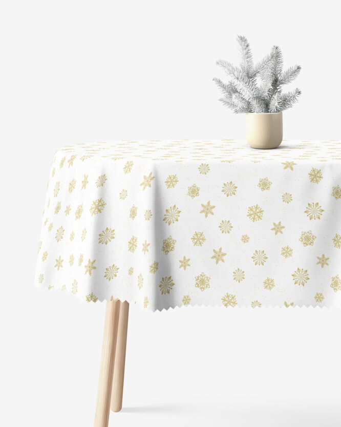 Ovale Weihnachts-Tischdecke Teflon - Goldene Schneeflocken
