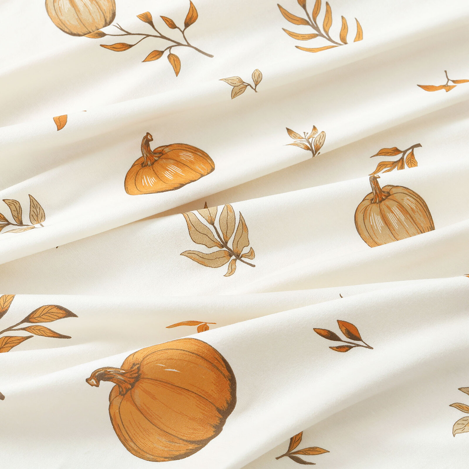 Flanellstoff - Herbstkürbisse und Blätter