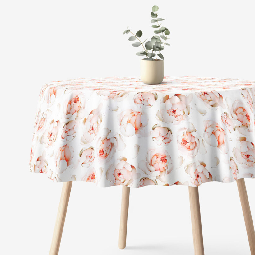Runde Tischdecke 100% Baumwolle Deluxe - Duft von Pfingstrosen