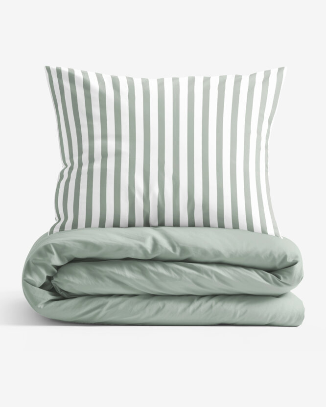 Bettwäsche aus Baumwolle Duo - salbeigrüne Streifen mit Salbeigrün