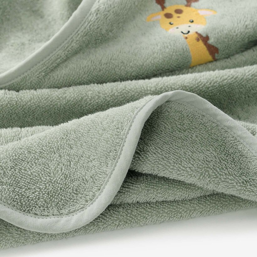 Frottee Babybadetuch mit Kapuze - Giraffe auf Salbei