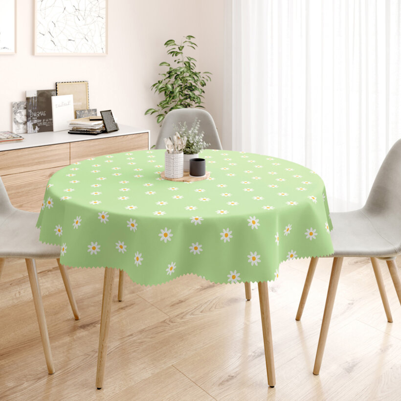 Runde Tischdecke Teflon - Margeriten auf Grün