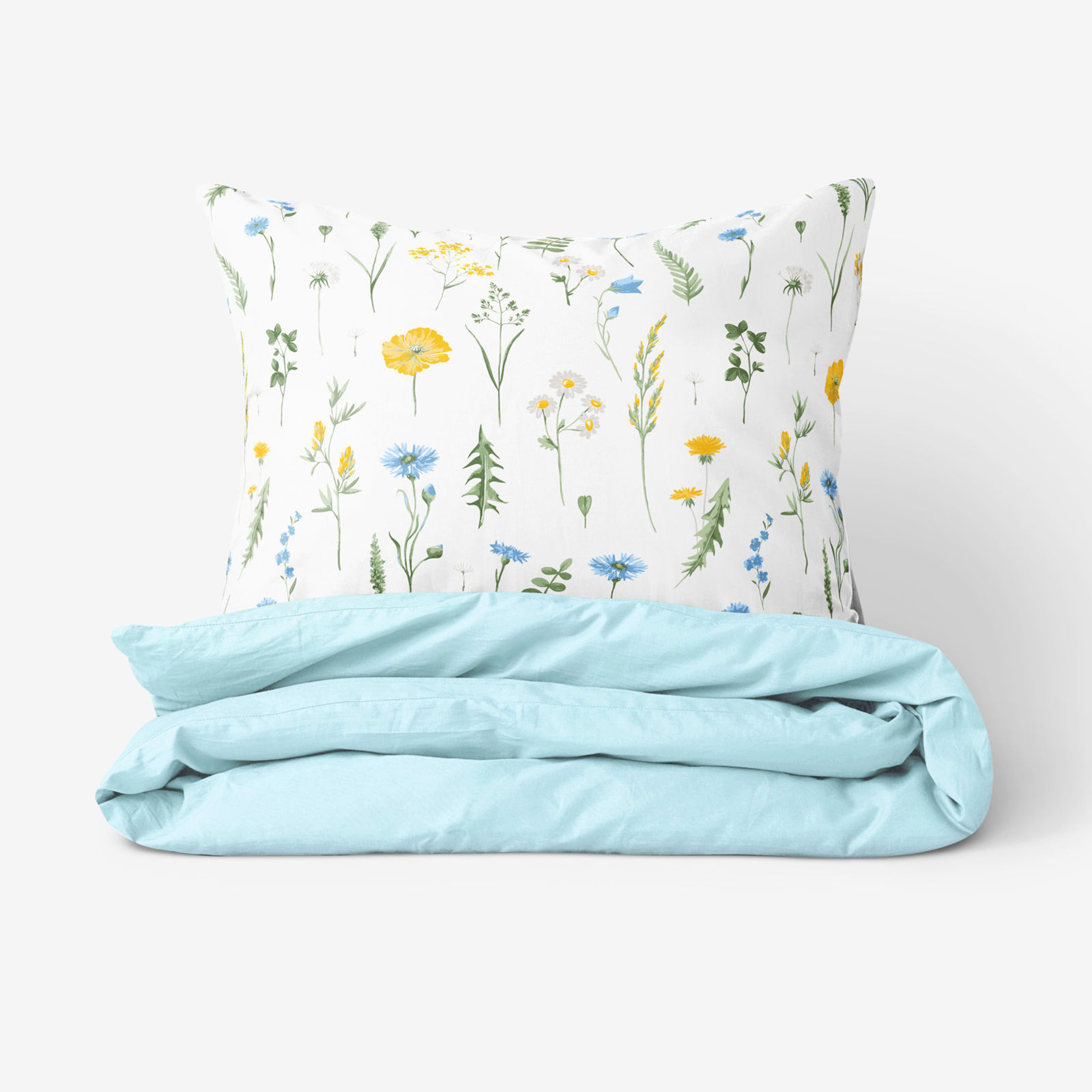 Bettwäsche aus Baumwolle Duo - Sommerwiese mit himmelblau