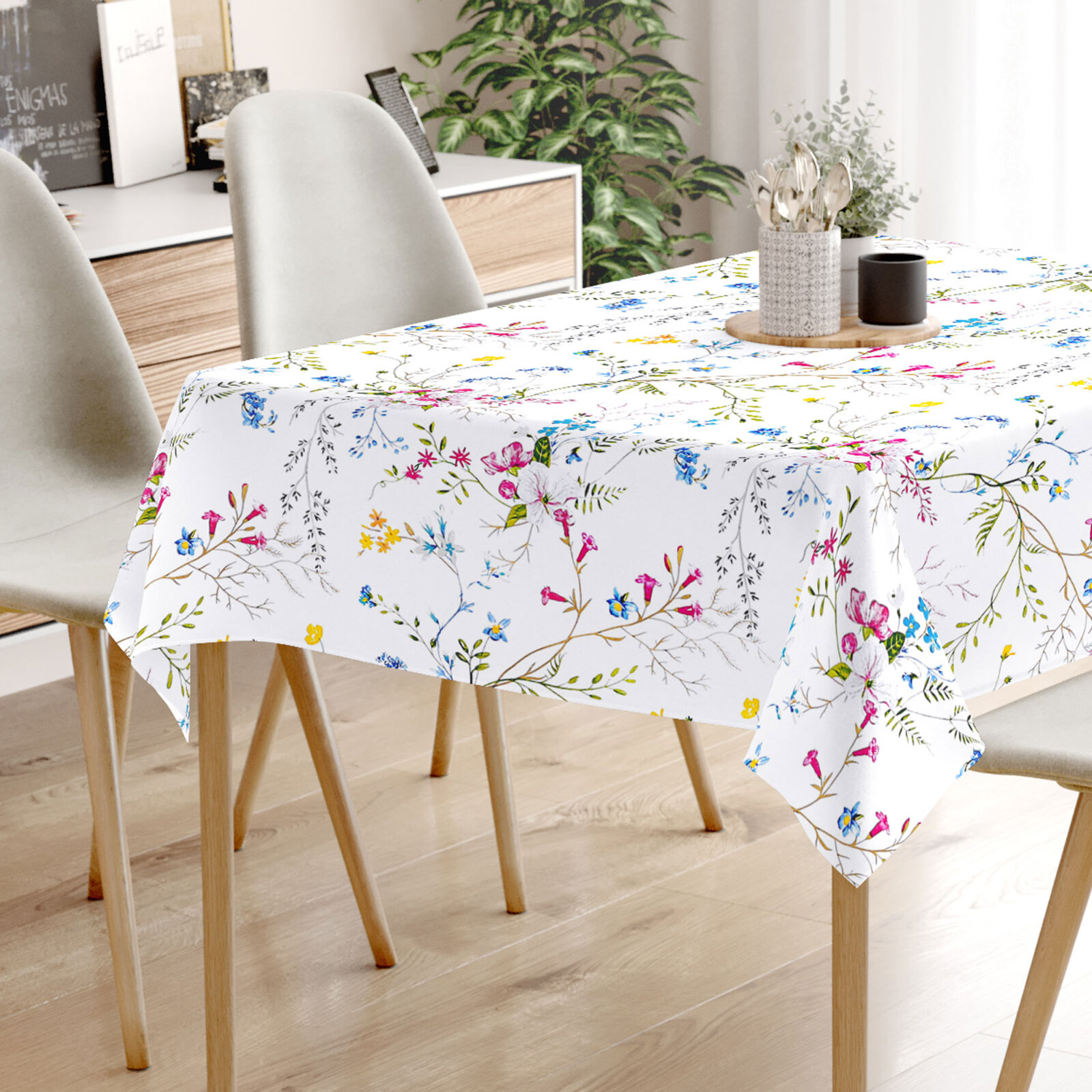 Eckige Tischdecke 100% Baumwolle - Gemalte Wiesenblumen