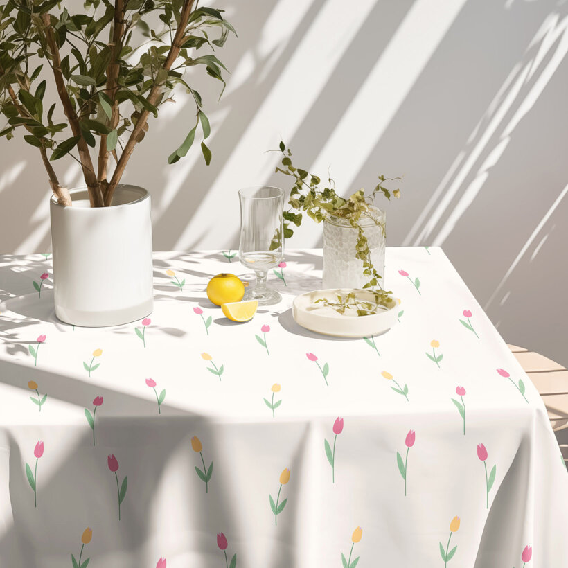 Eckige Tischdecke 100% Baumwolle - Tulpen