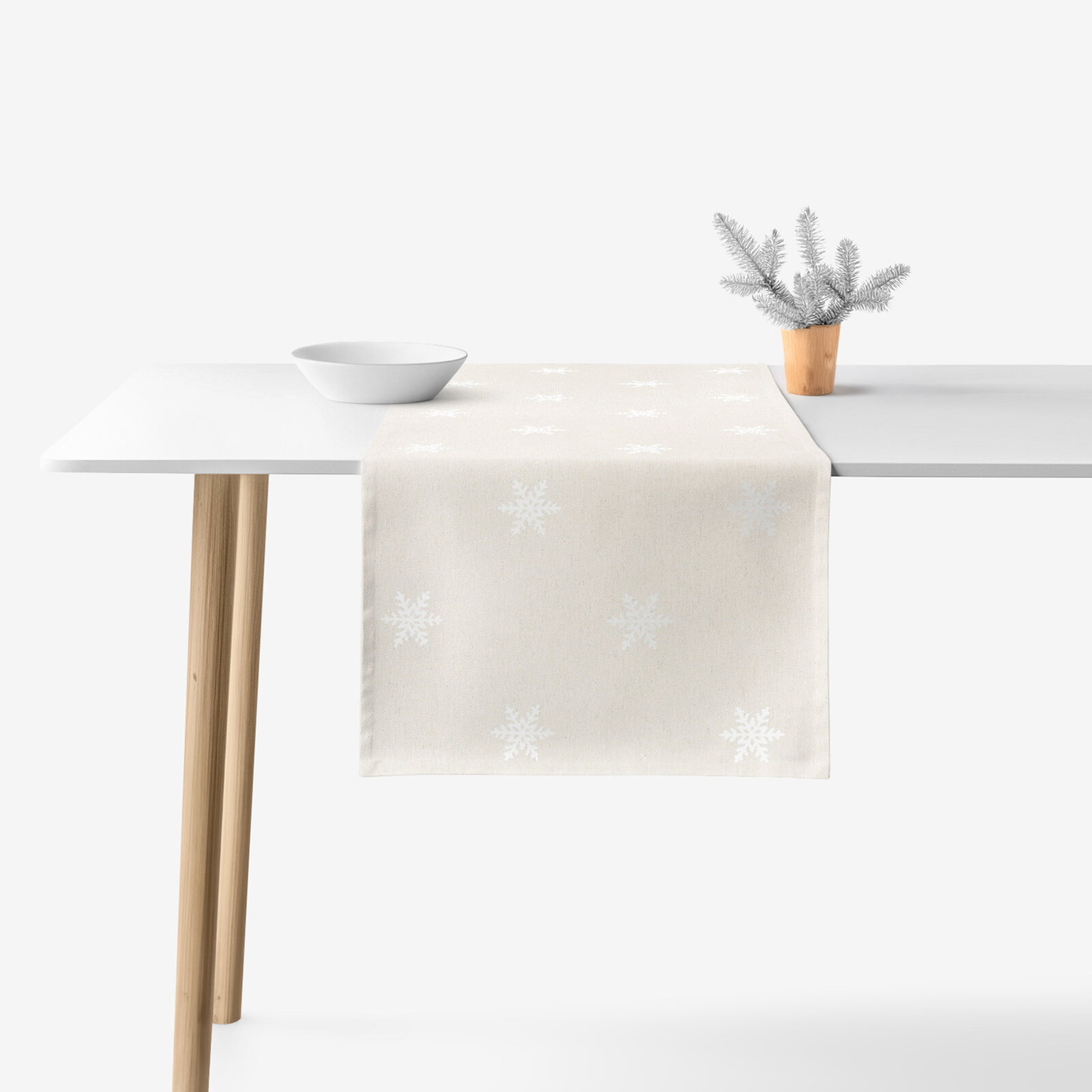 Weihnachtlicher Tischläufer Natura - Schneeflocken auf natürlichem
