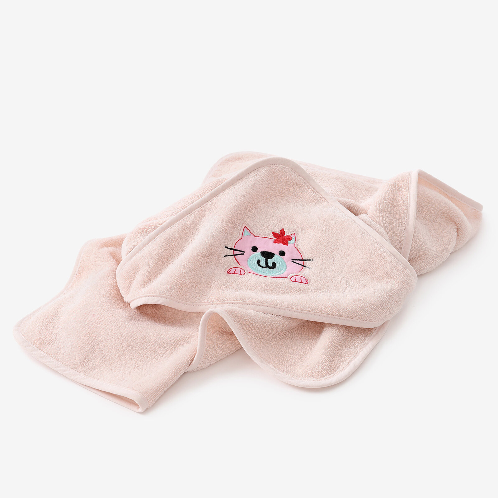 Frottee Babybadetuch mit Kapuze - Kätzchen auf Hellrosa