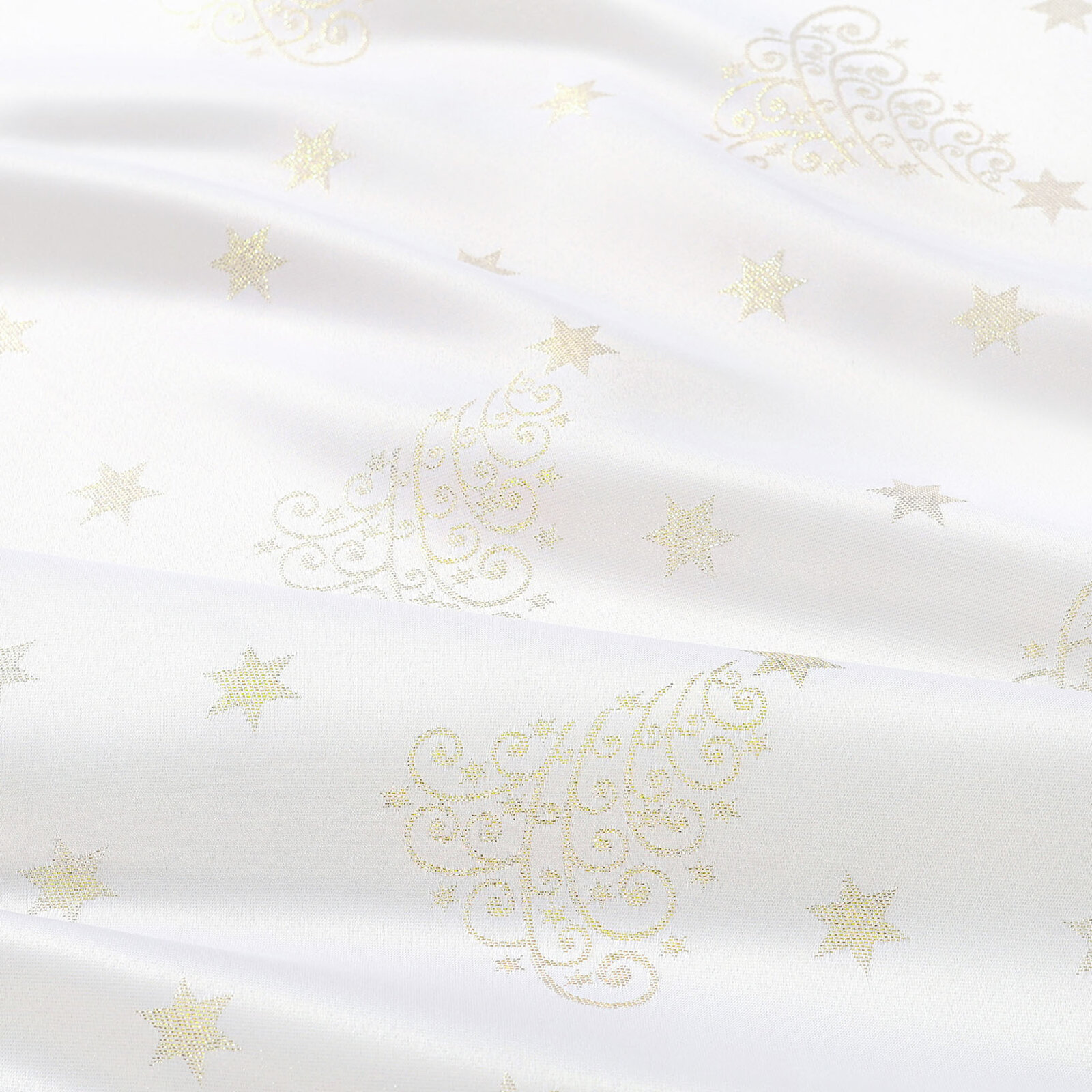Weihnachtlicher Teflonstoff für Tischdecken – Goldene Tannenbäume und Sterne