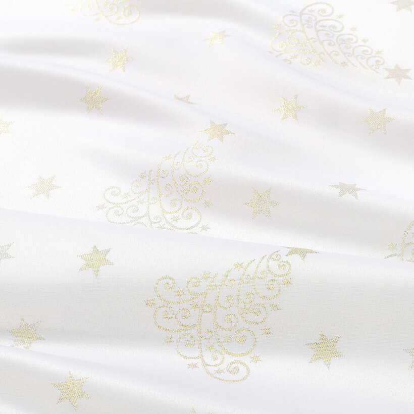 Weihnachtlicher Teflonstoff für Tischdecken – Goldene Tannenbäume und Sterne