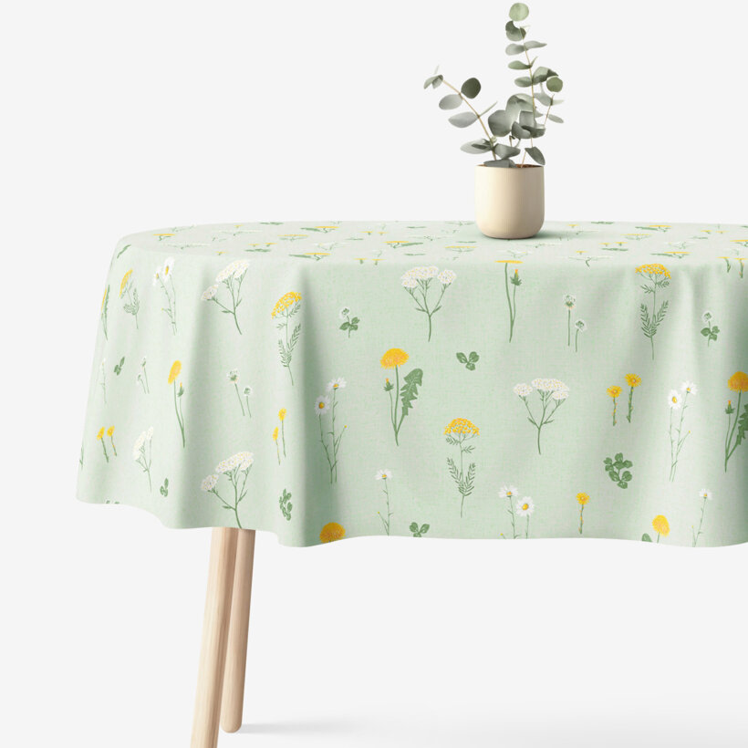 Ovale Tischdecke aus 100% Baumwolle - Grüne Wiese