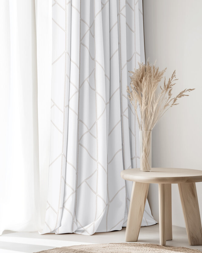 Vorhang aus Baumwolle - Geometrische Linien auf Weiß