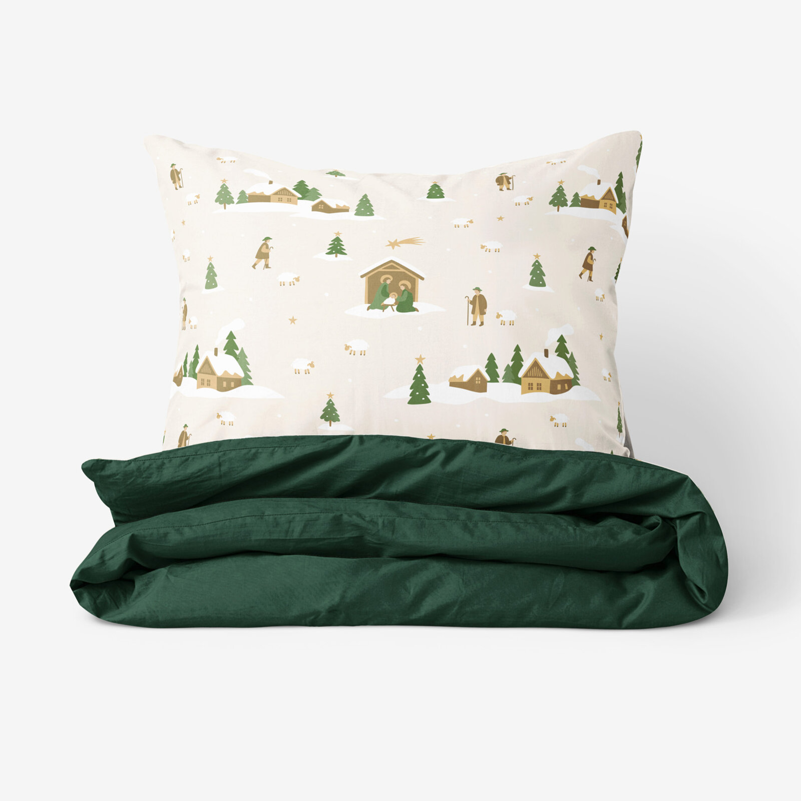 Weihnachts-Bettwäsche aus Baumwolle Duo - Weihnachtslieder mit Dunkelgrün
