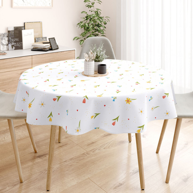 Runde Tischdecke 100% Baumwolle - blühender Garten