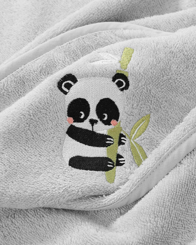 Frottee Babybadetuch mit Kapuze - Panda auf Hellgrau