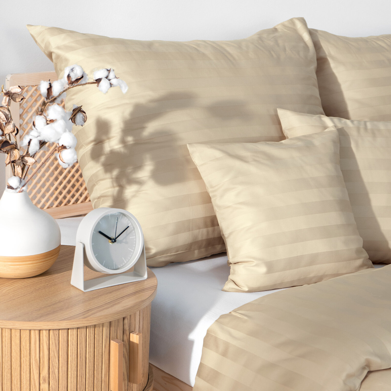 Damast-Bettwäsche - goldene Streifen mit Satin-Glanz