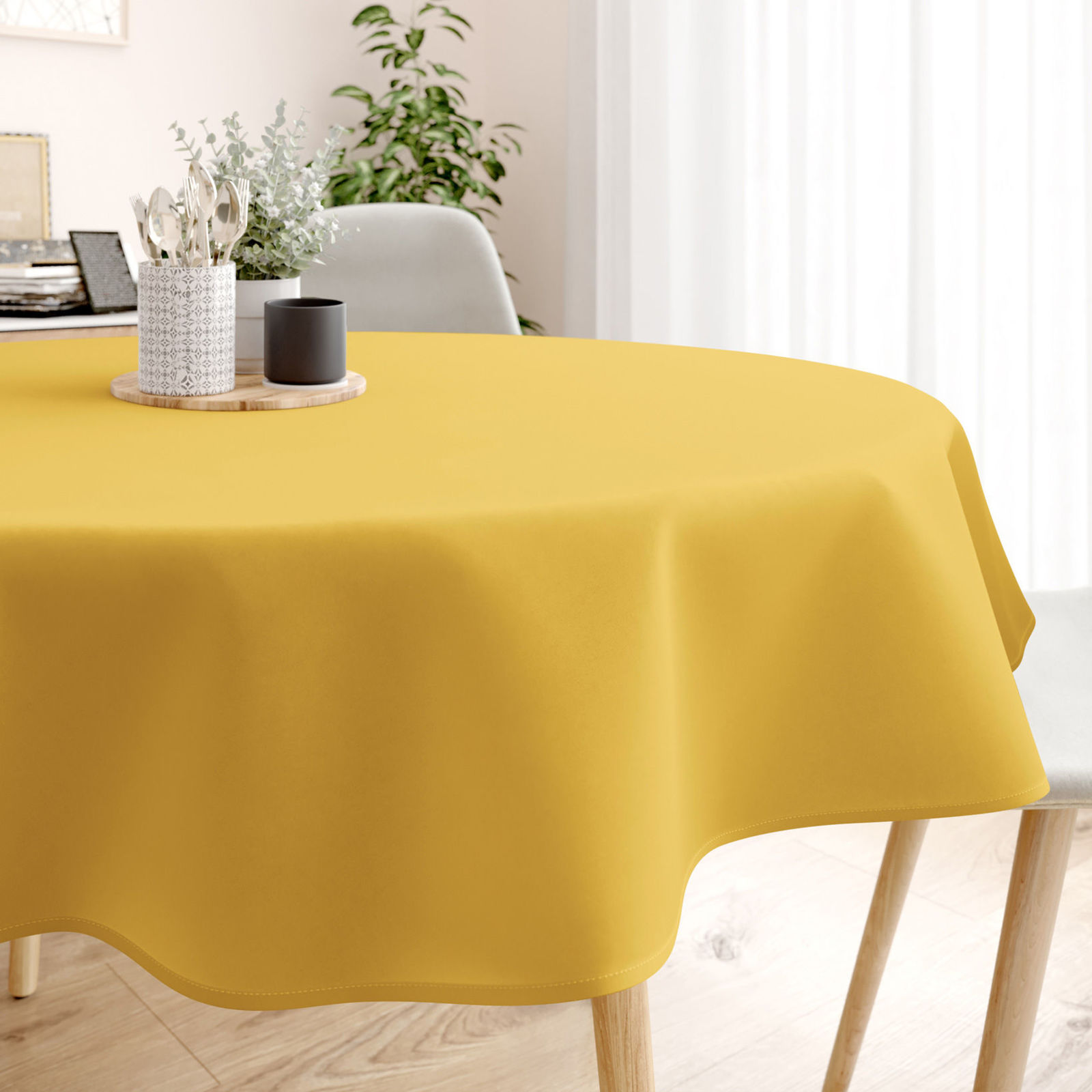 Runde Tischdecke 100% Baumwolle - honiggelb