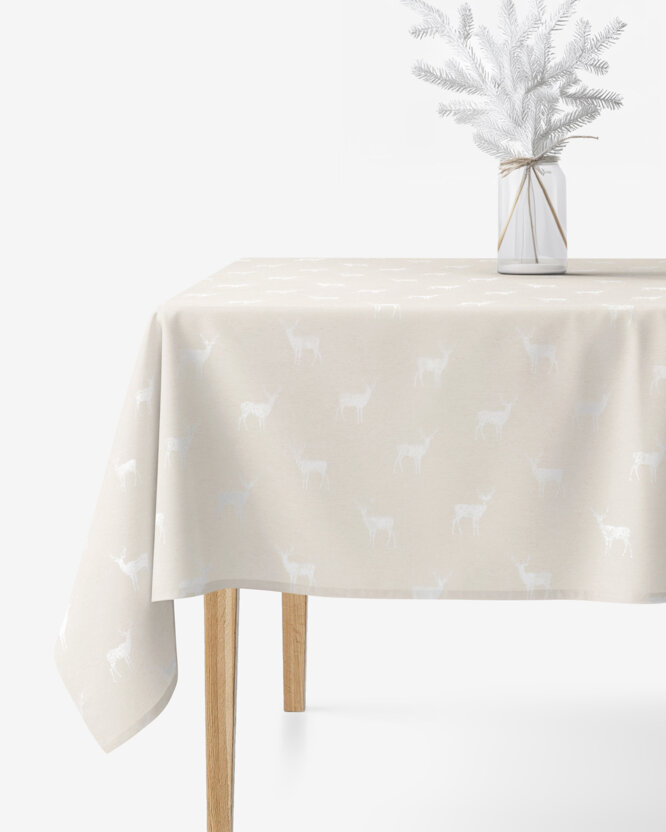 Weihnachtliche eckige Tischdecke Natura - Hirsche auf natürlichem