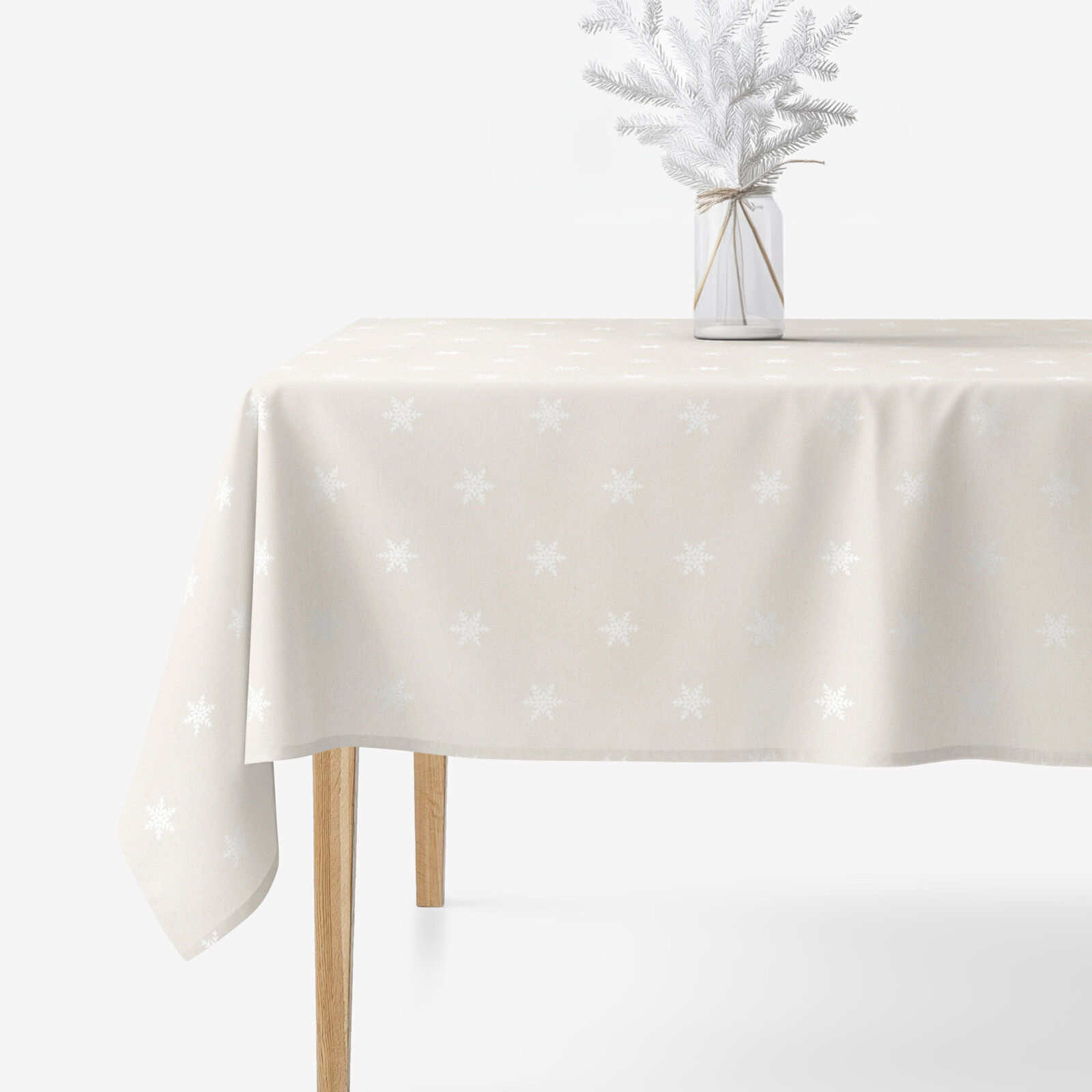 Weihnachtliche eckige Tischdecke Natura - Schneeflocken auf natürlichem