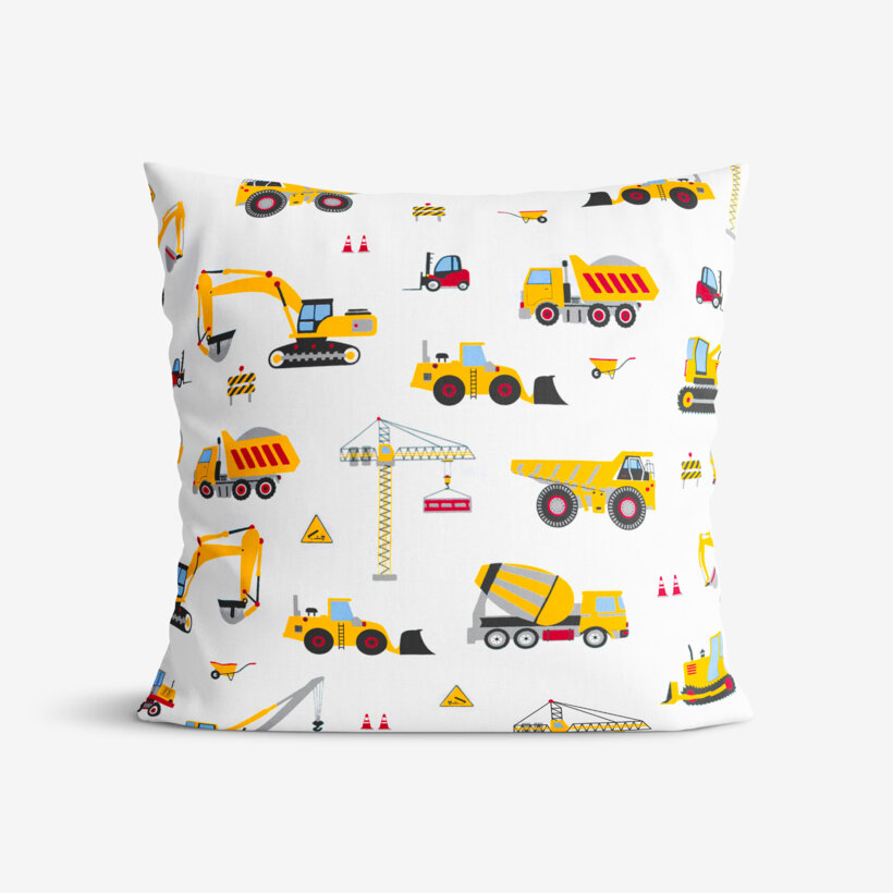 Kinder-Kissenbezug aus Baumwolle - Lastwagen und Bagger