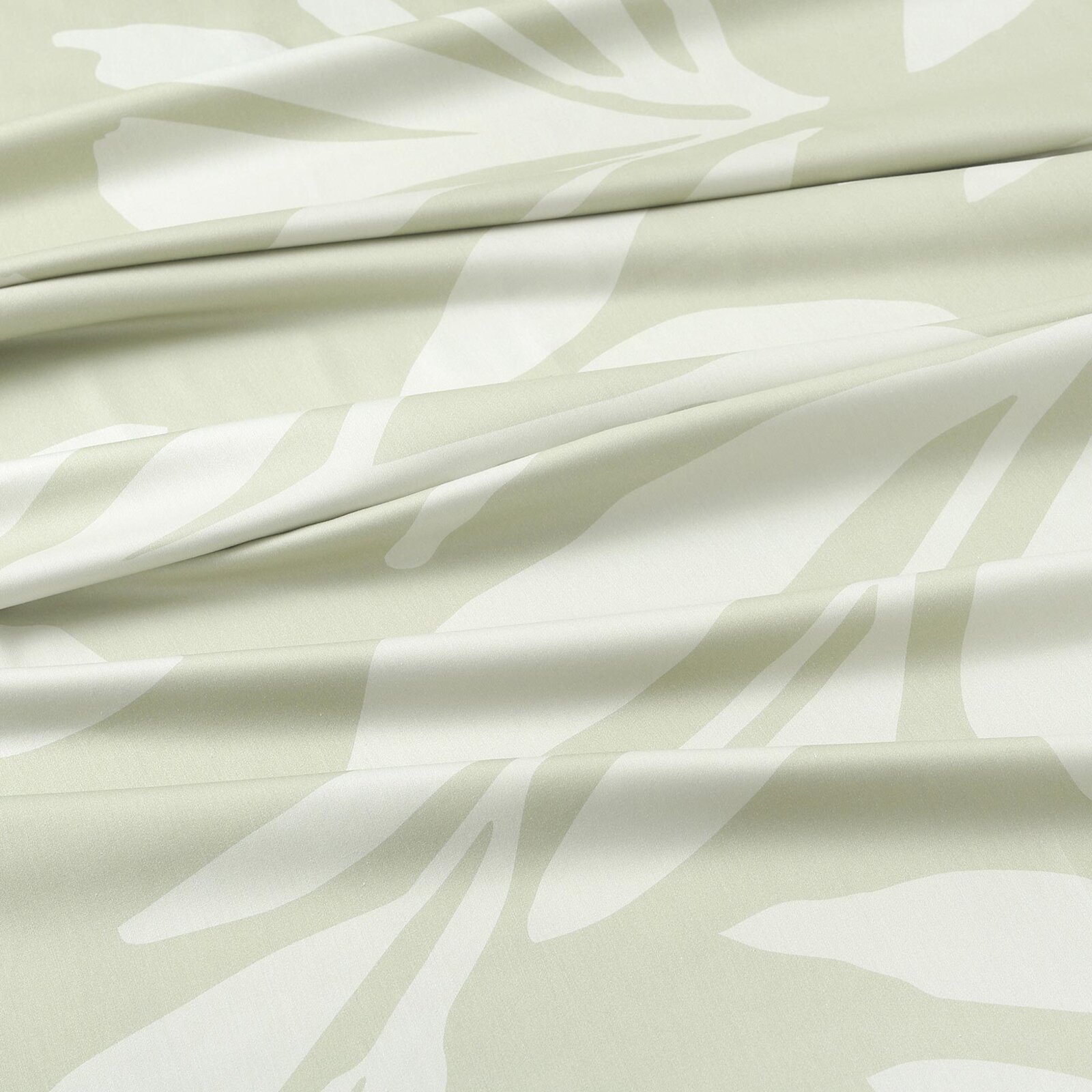 Mako-Satin - Abstrakte Blätter auf Pastellgrün
