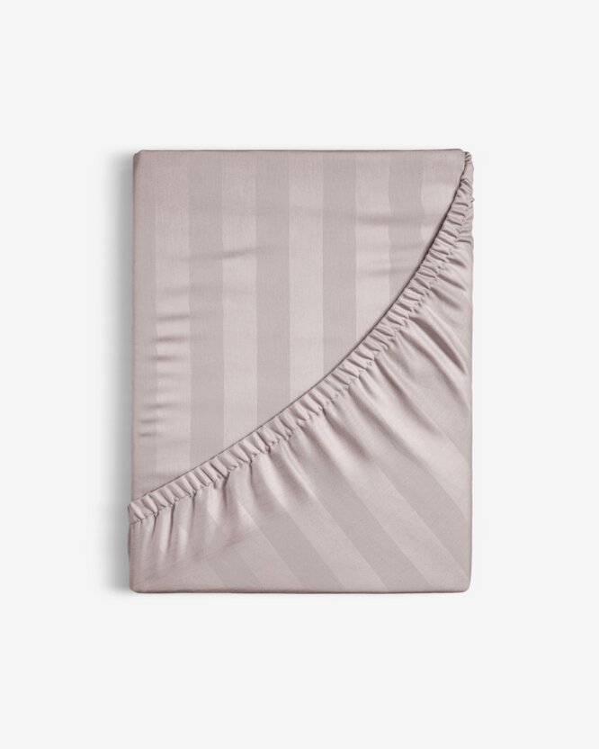 Spannbettlaken aus Damask - graubraun Streifen mit Satin-Glanz