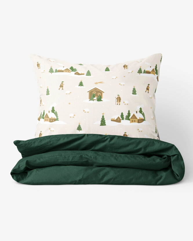 Weihnachts-Bettwäsche aus Baumwolle Duo - Weihnachtslieder mit Dunkelgrün