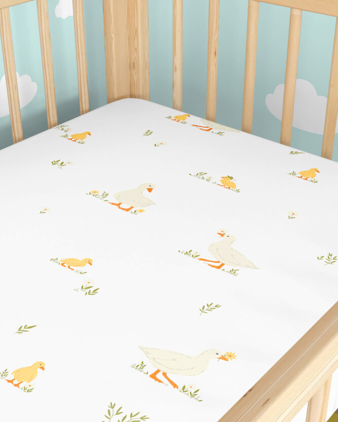 Ostern Spannbetttuch aus Baumwolle für Babybetten - Enten