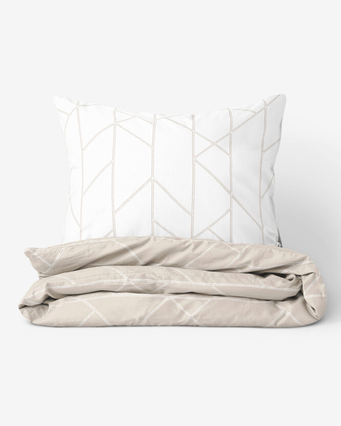 Bettwäsche aus Baumwolle - Geometrische Linien auf Weiß mit Latte