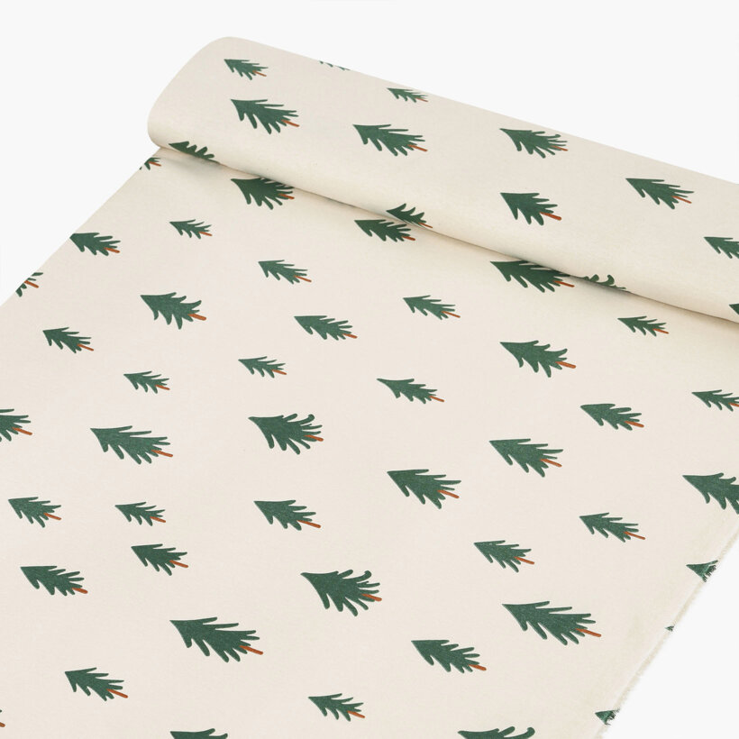Weihnachtlicher Flanellstoff - Bäumchen auf natur