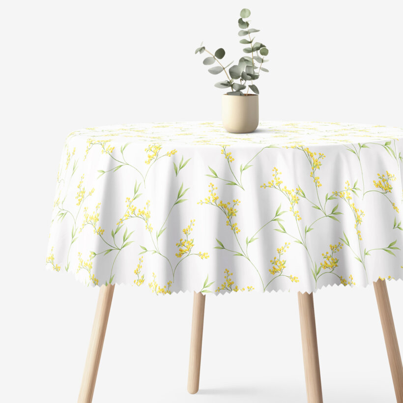 Runde Tischdecke Teflon - Mimosenblüten