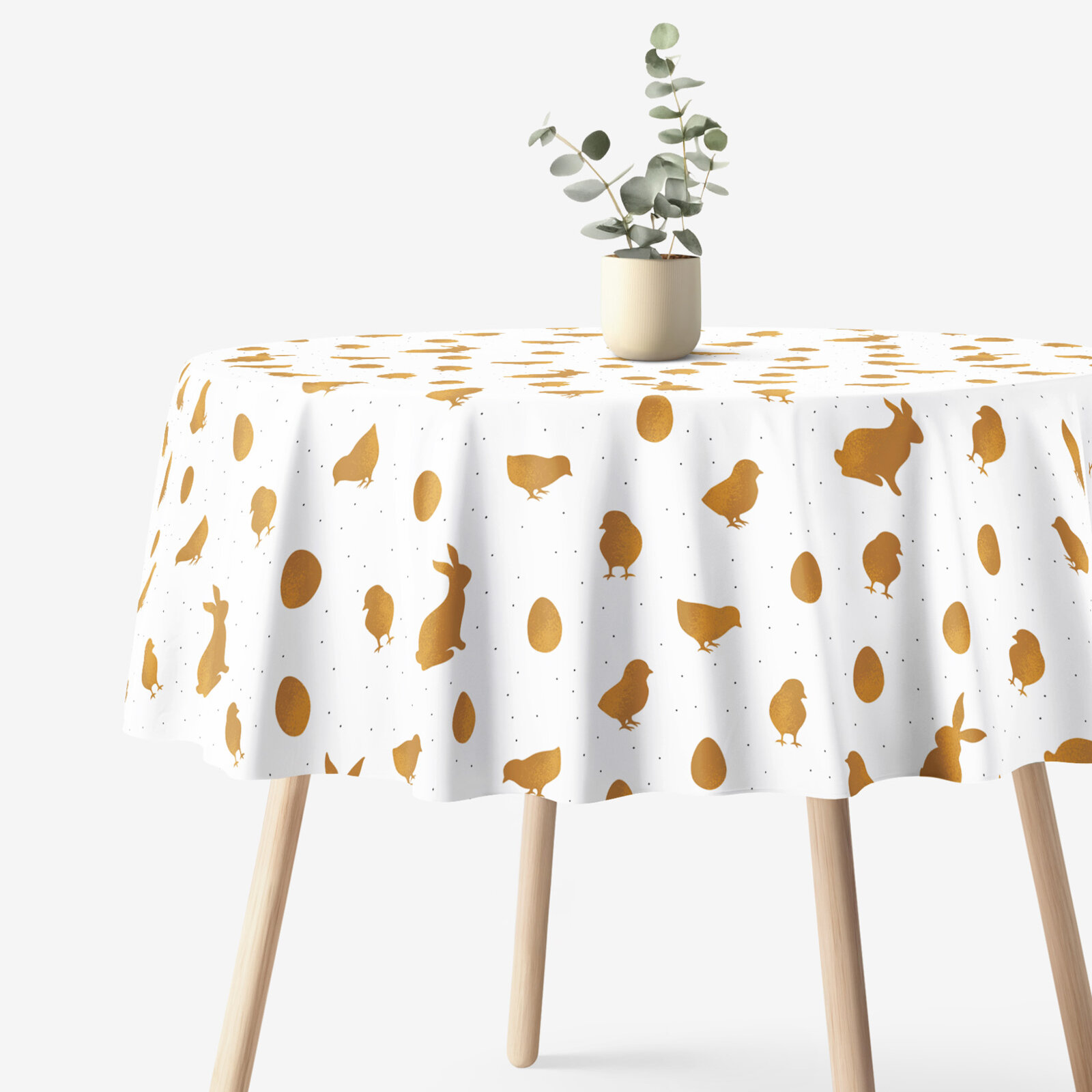 Runde Tischdecke Ostern aus fester Baumwolle - goldene Ostersymbole