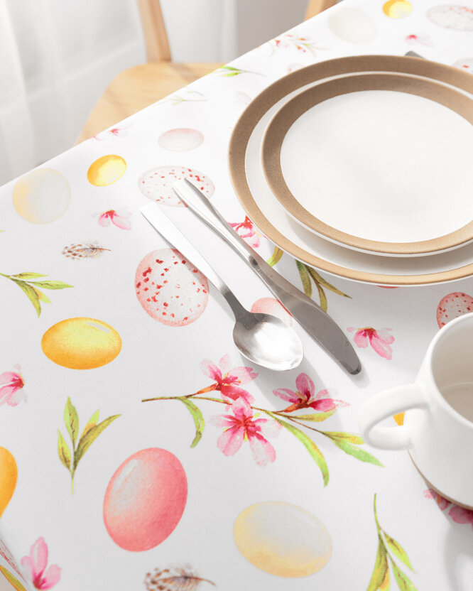 Ostern Eckige Tischdecke Teflon - Ostereier mit Blumen