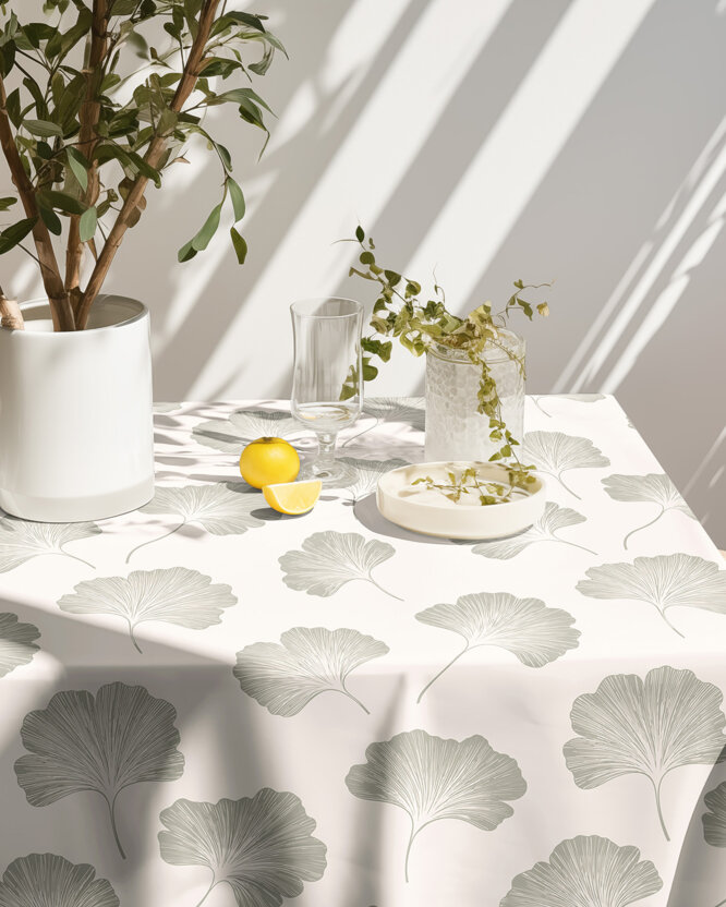 Eckige Tischdecke 100% Baumwolle - Minimalistische Ginkgoblätter
