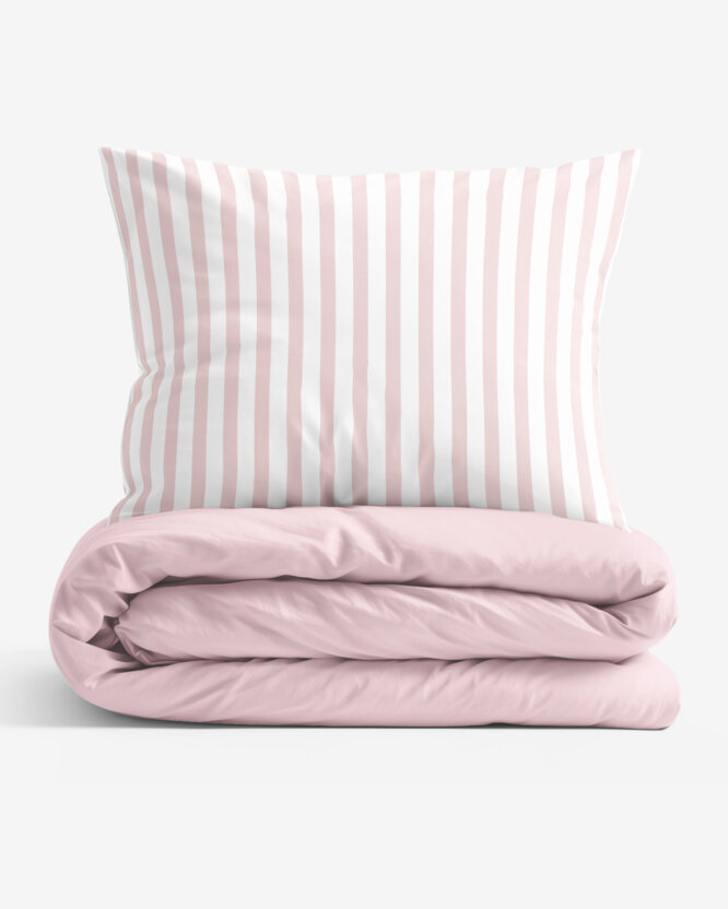 Bettwäsche aus Baumwolle Duo - Puderrosa Streifen mit puderrosa
