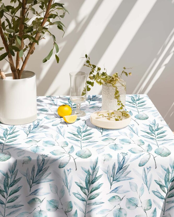 Eckige Tischdecke 100% Baumwolle Deluxe - aquarelle Blätter