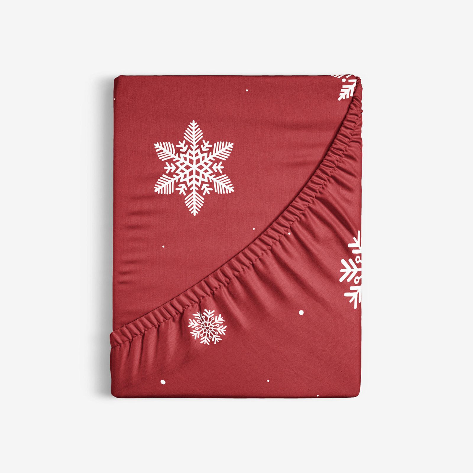 Weihnachtliches Spannbettlaken aus Baumwolle - Schneeflocken auf Rot