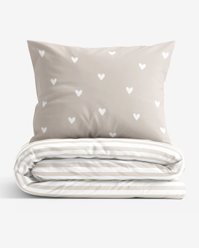 Bettwäsche aus Baumwolle - Herzchen auf Latte mit Streifen