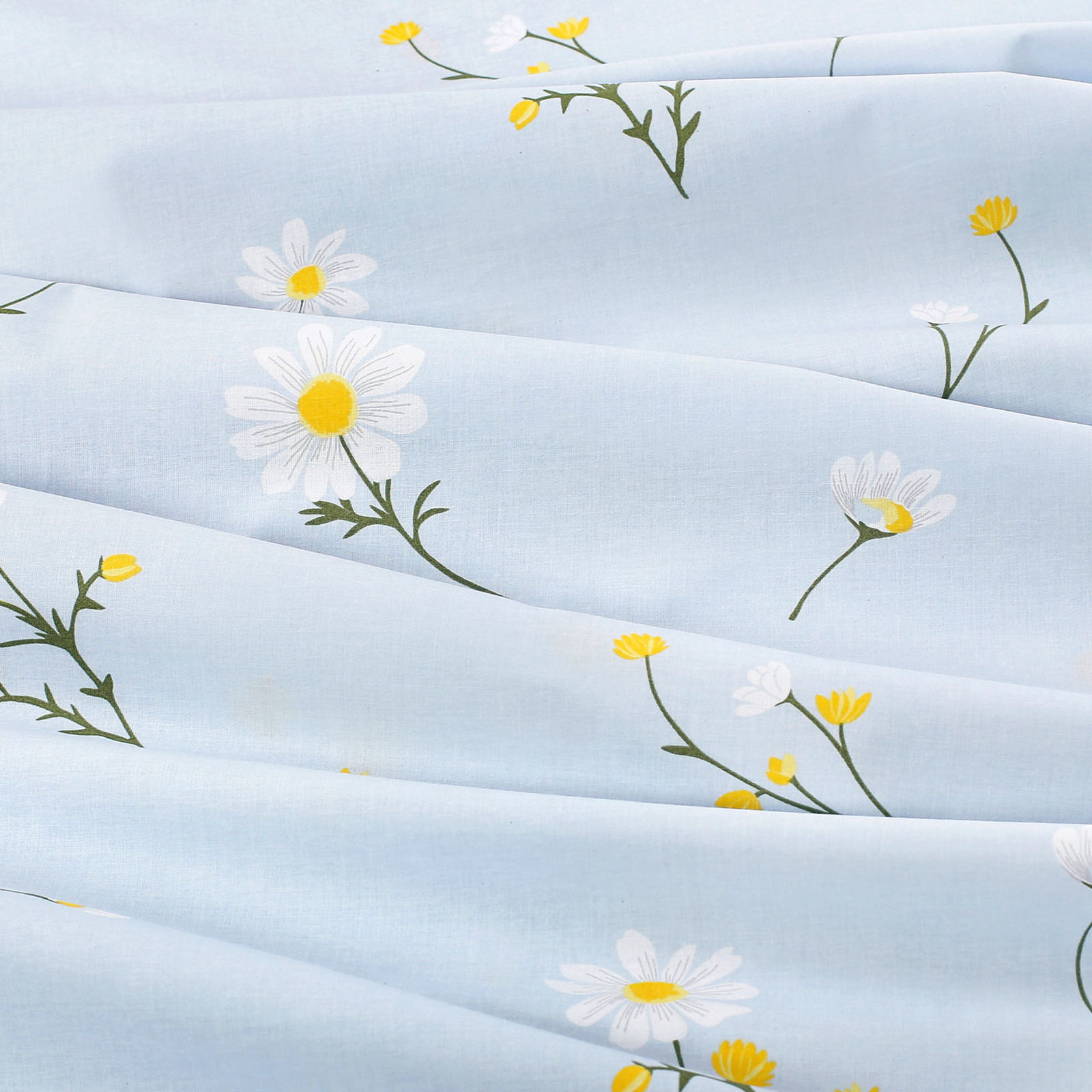 Eckige Tischdecke 100% Baumwolle - Kamille auf Hellblau
