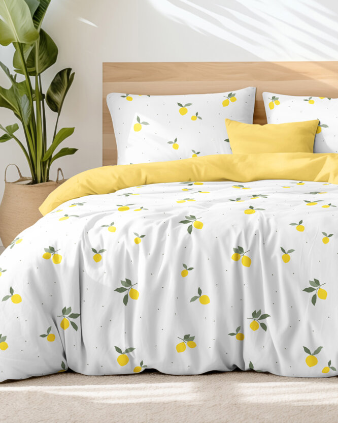Bettwäsche aus Baumwolle Duo - Zitronen mit gelb
